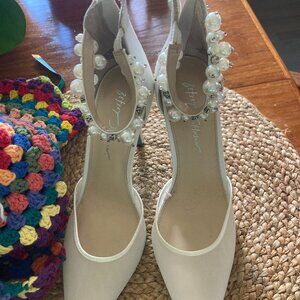 Betsey Johnson White Pearl Ankle Strap Pumps